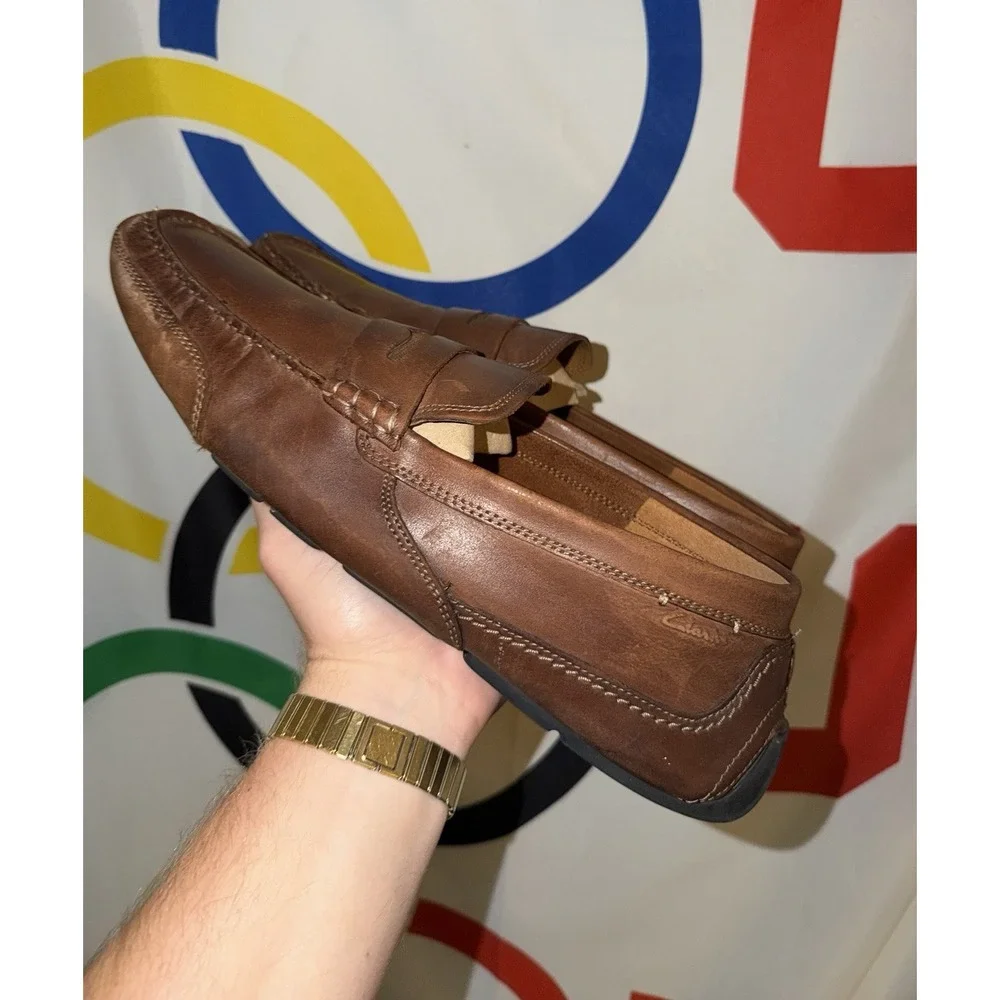Clarks Loafers Mens 13 Brown Leather Slip On Dress Shoes Soft Cushion Ortholite